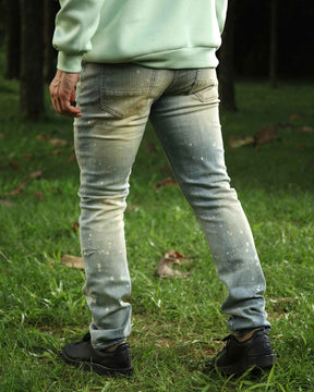 Distressed Blue Ripped Jeans with spray-painted-Mexico Local Delivery