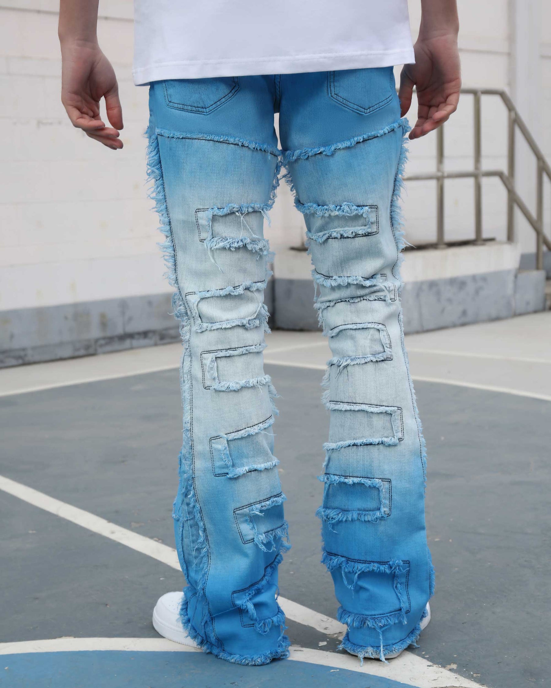 Flare Jeans in Gradient Blue with Fringe