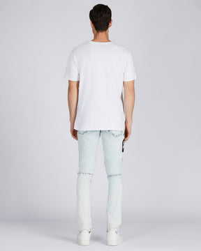 Distressed Blue Jeans with Faded Spray Painted Design