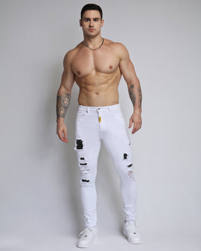 White Ripped Jeans with Dimond Patch