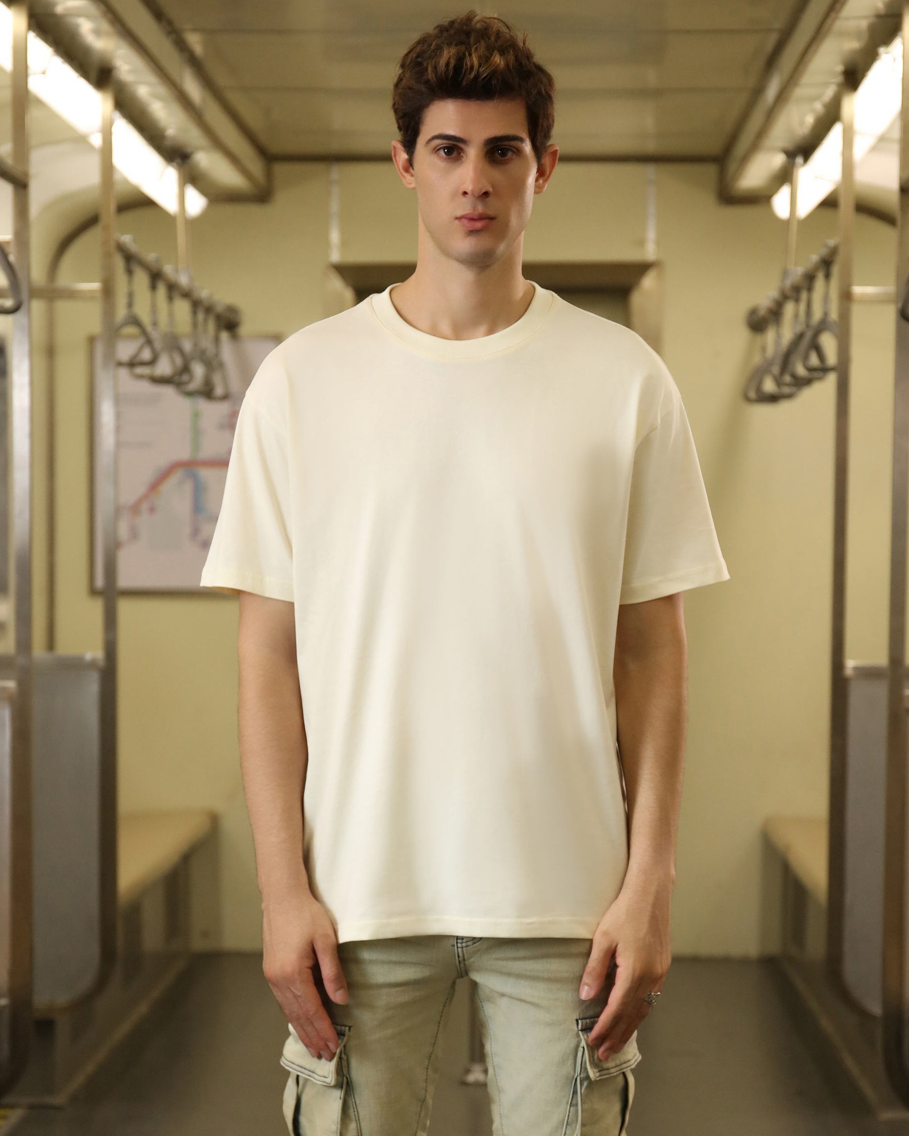 Solid Oversize T-Shirt-Cream