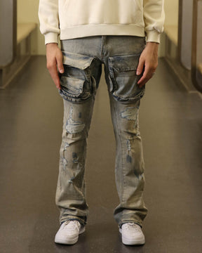 Light Wash Straight Leg Distressed Cargo Jeans-Mexico Local Delivery