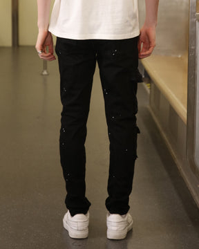 Logeqi Straight Leg Black Ripped Jeans with Spray Paint Detailing