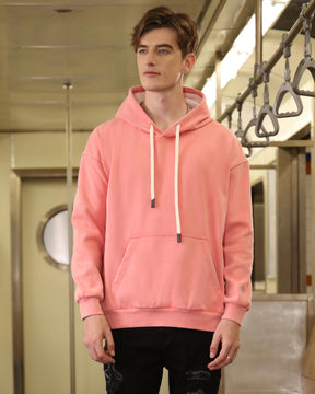 Pocket Hoodie with Drawstring Cords-Pink