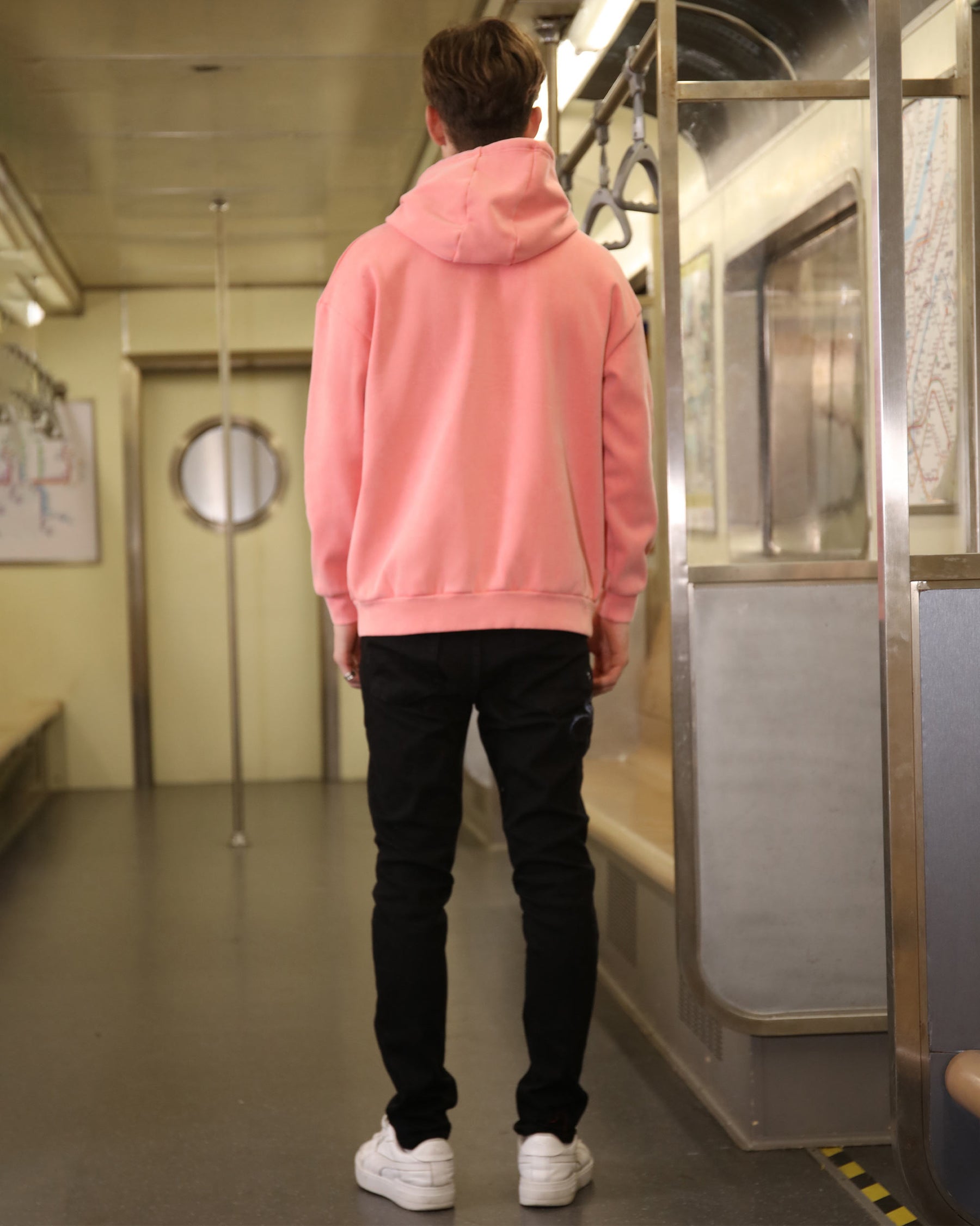 Pocket Hoodie with Drawstring Cords-Pink