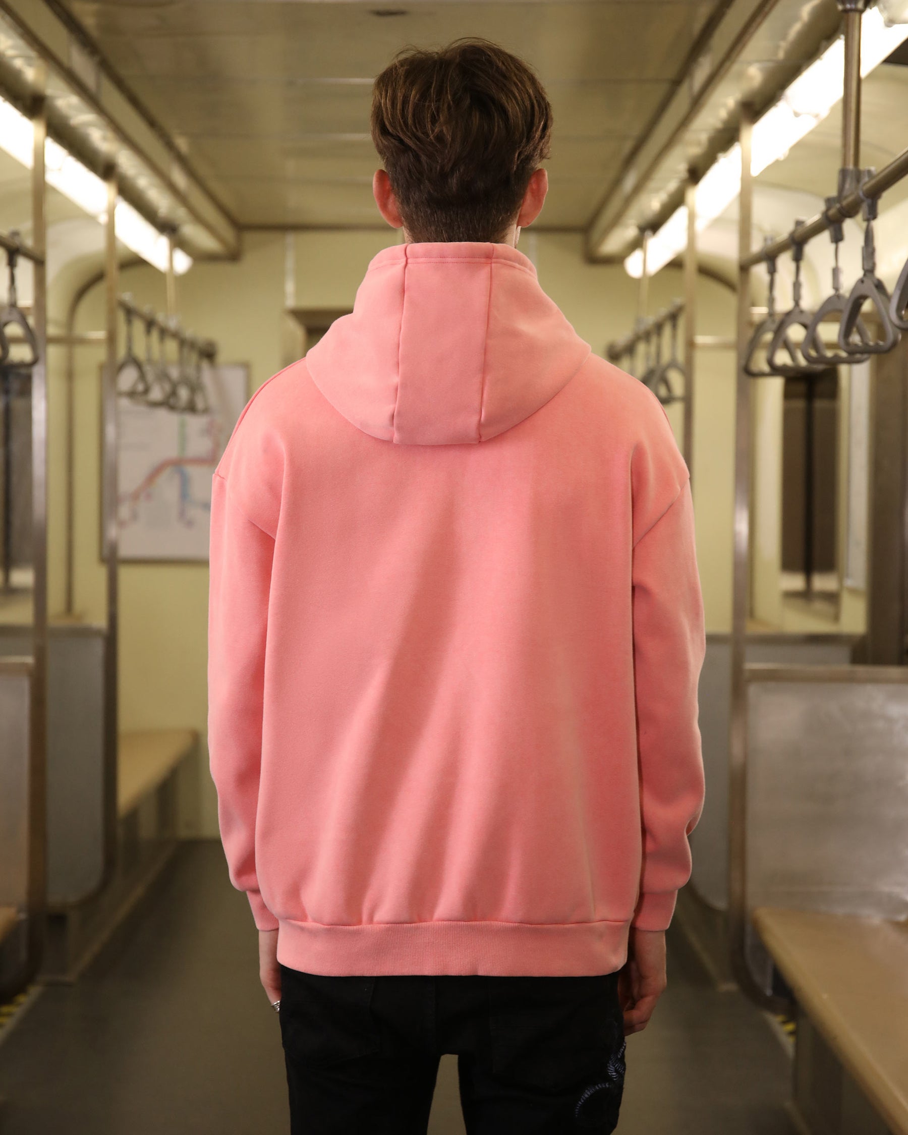 Pocket Hoodie with Drawstring Cords-Pink