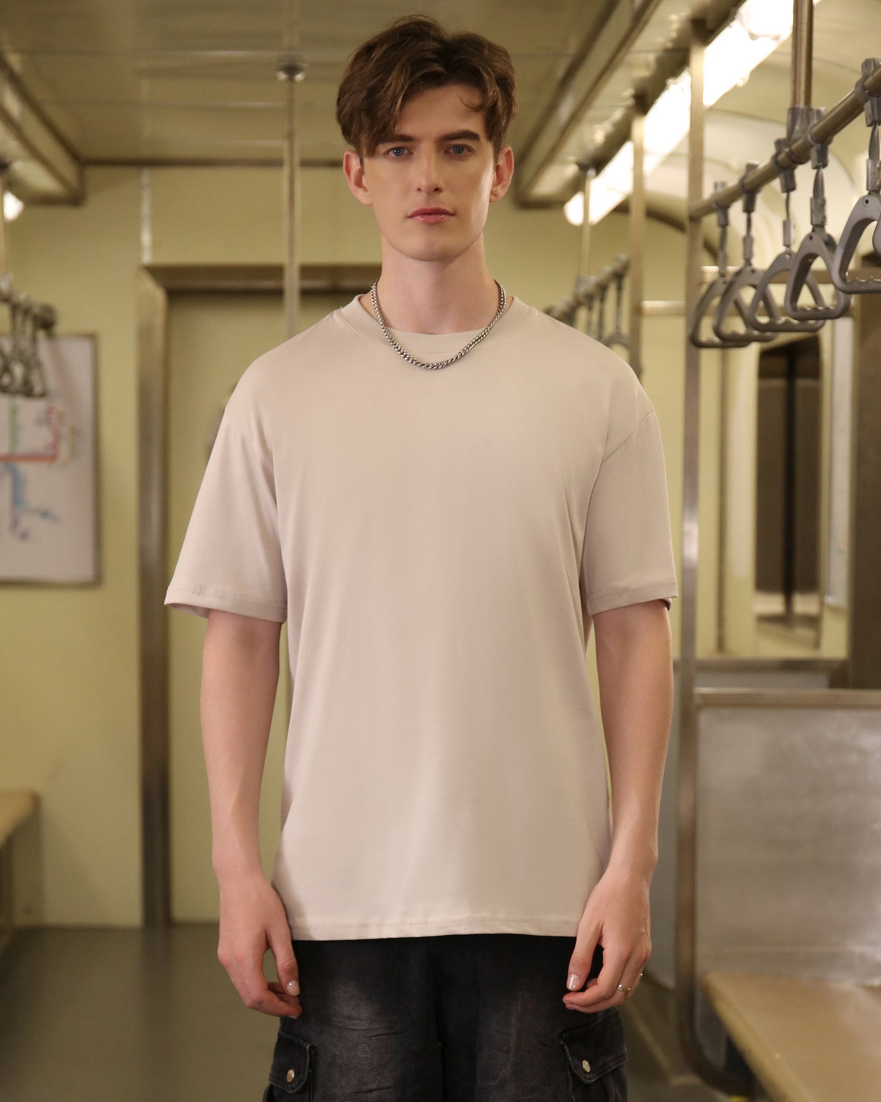 Solid Oversize T-Shirt-Khaki