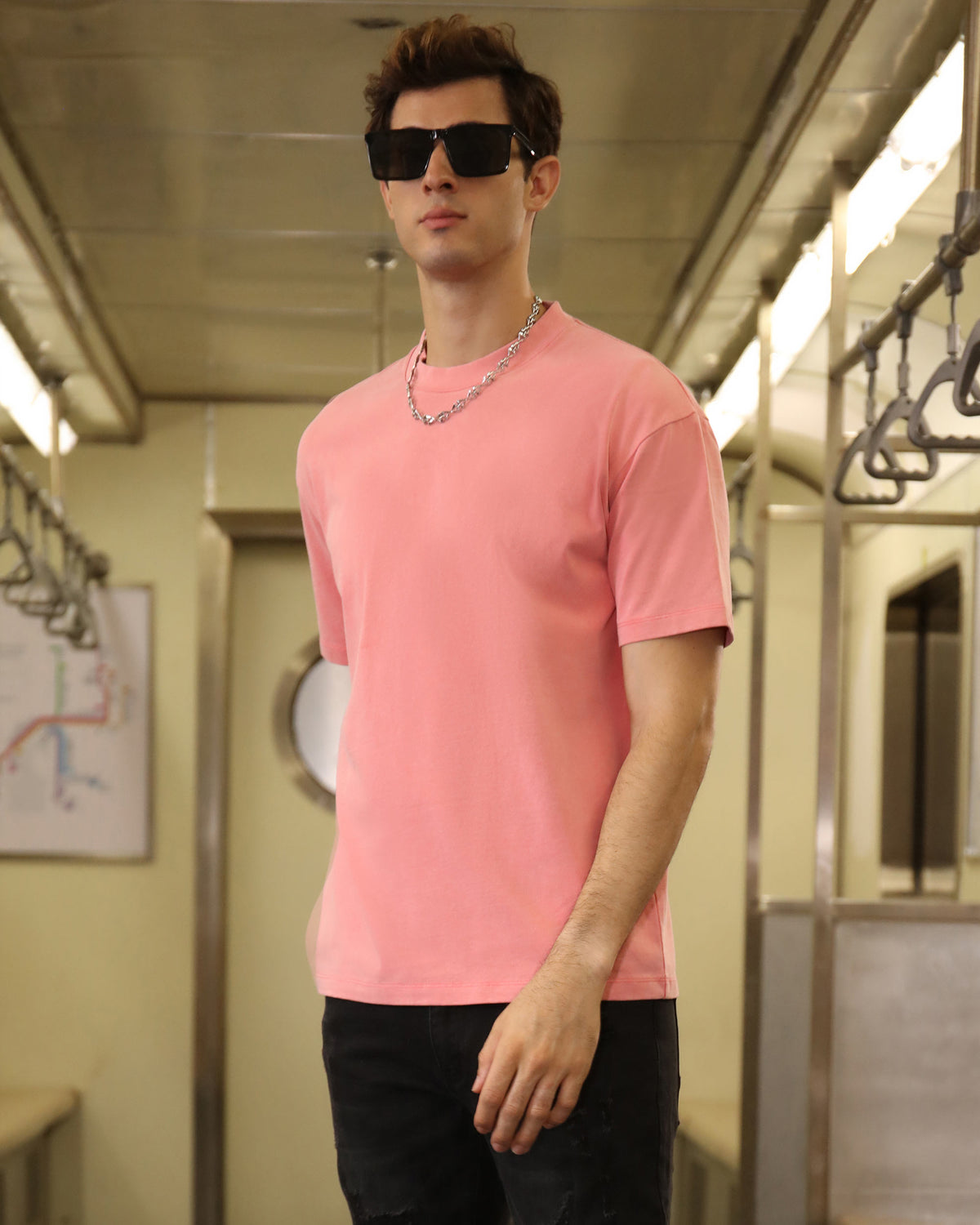 Classic Washed Crew Neck T-Shirt-Pink