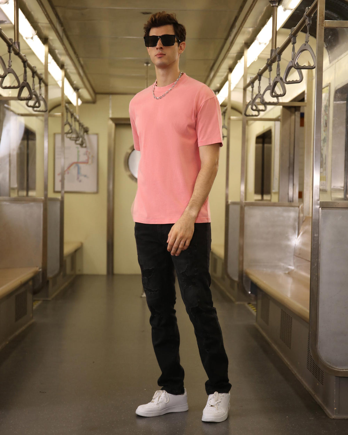 Classic Washed Crew Neck T-Shirt-Pink