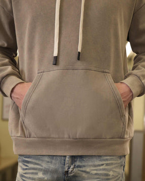 Pocket Hoodie with Drawstring Cords-Grey