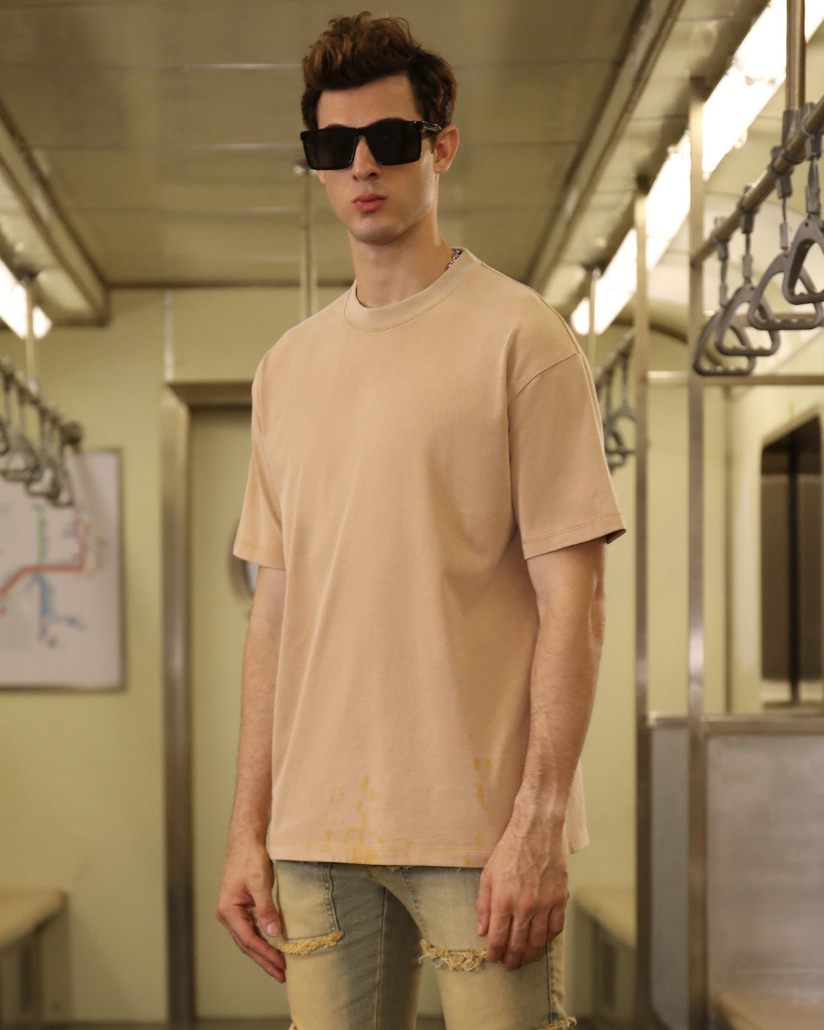 Classic Washed Crew Neck T-Shirt-Khaki