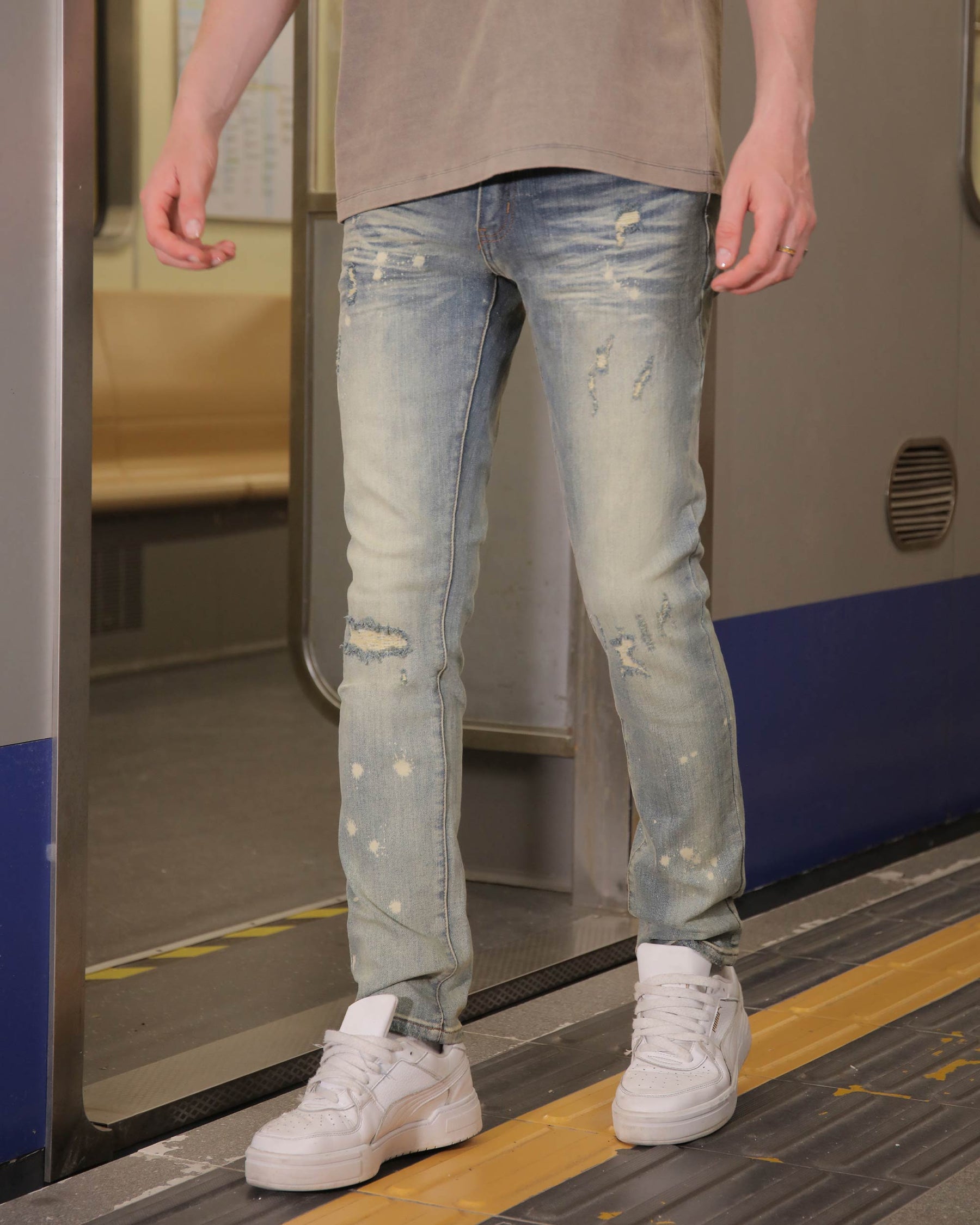 Rebellious Style Slim Fit Distressed Blue Ripped Jeans-Mexico Local Delivery