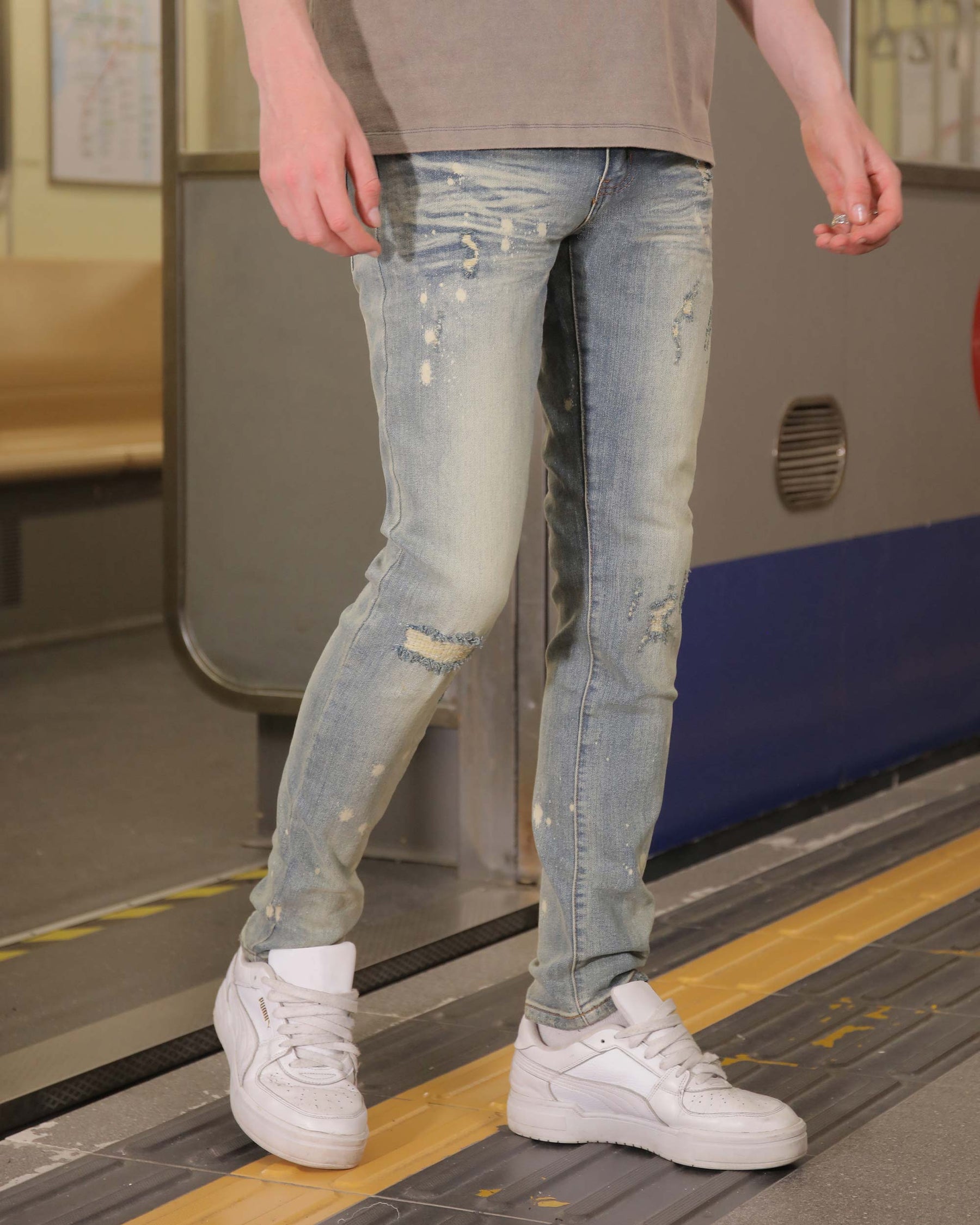 Rebellious Style Slim Fit Distressed Blue Ripped Jeans-Mexico Local Delivery