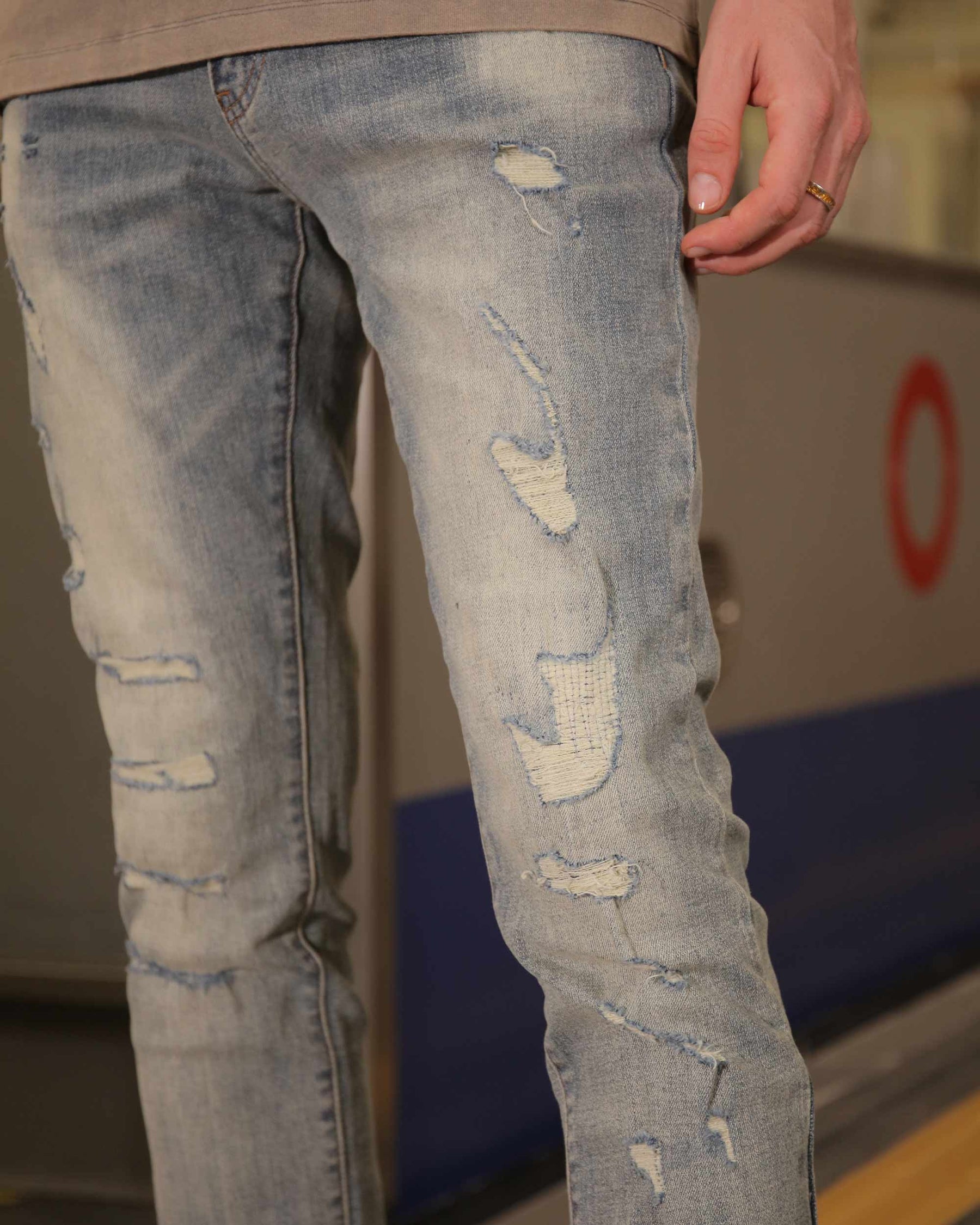 Slim Fit Distressed Rugged Blue Ripped Jeans-Mexico Local Delivery