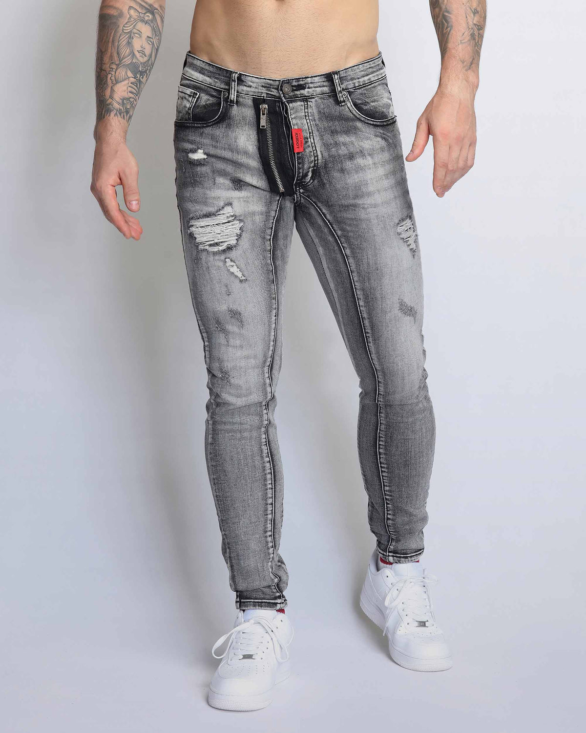 Black Ripped Jeans with Special Zipper Design