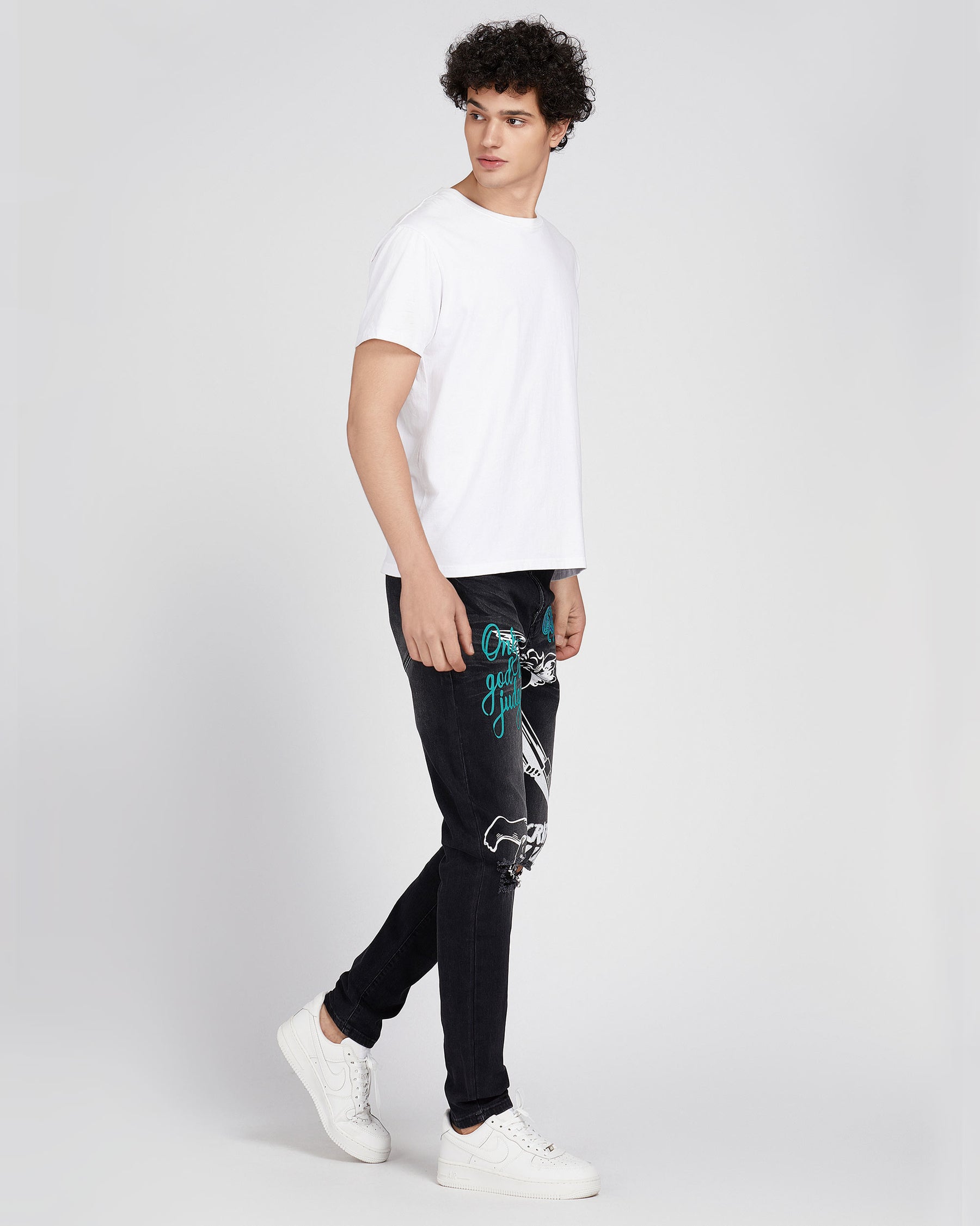 Black Slim Fit Jeans with Graffiti