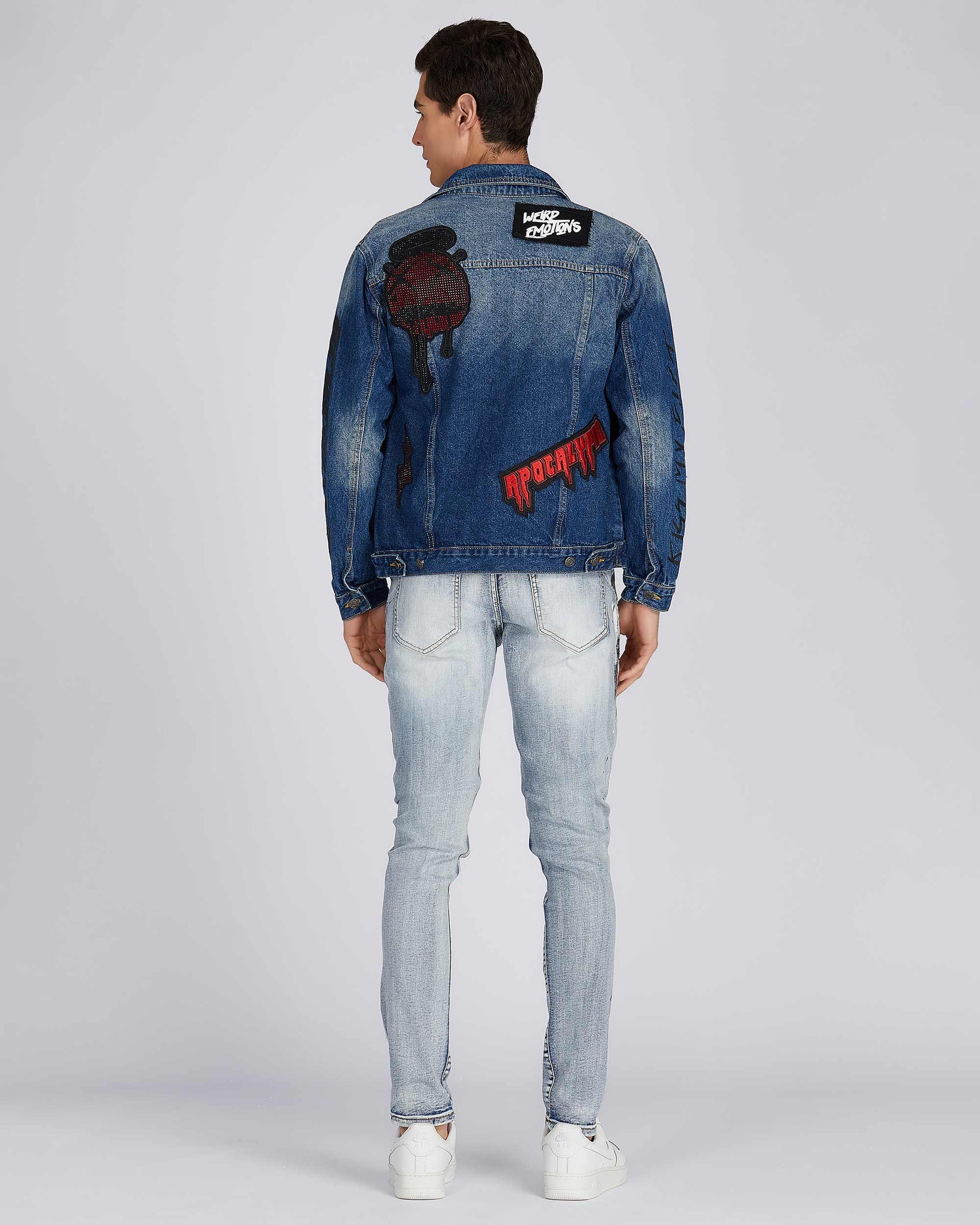 Blue Denim Jacket with Gradient Wash and Embroidery