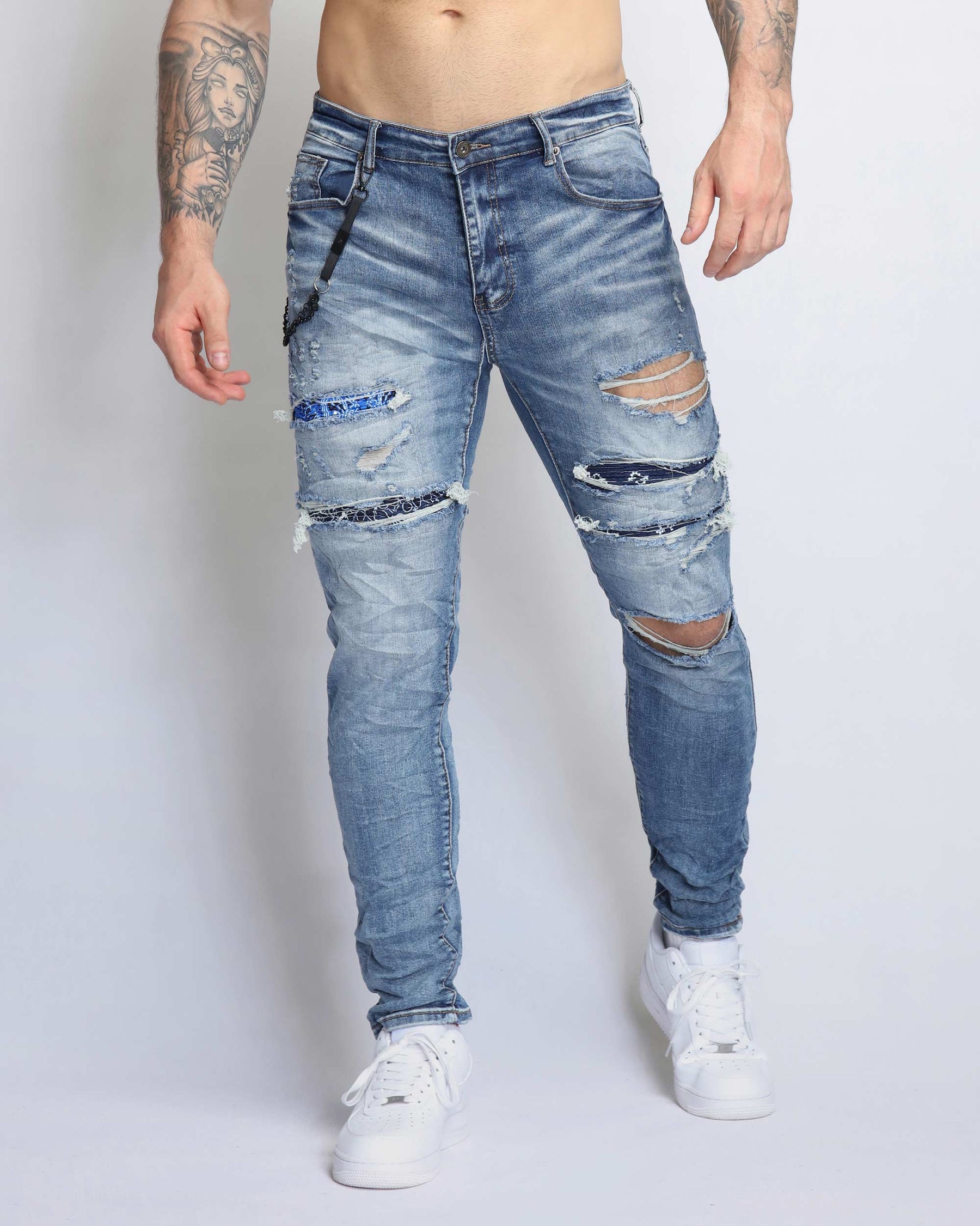 Cashew Blossom Patch Blue Ripped Jeans