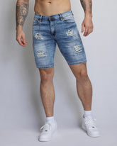 Summer Blue Denim Shorts with Large Ripped