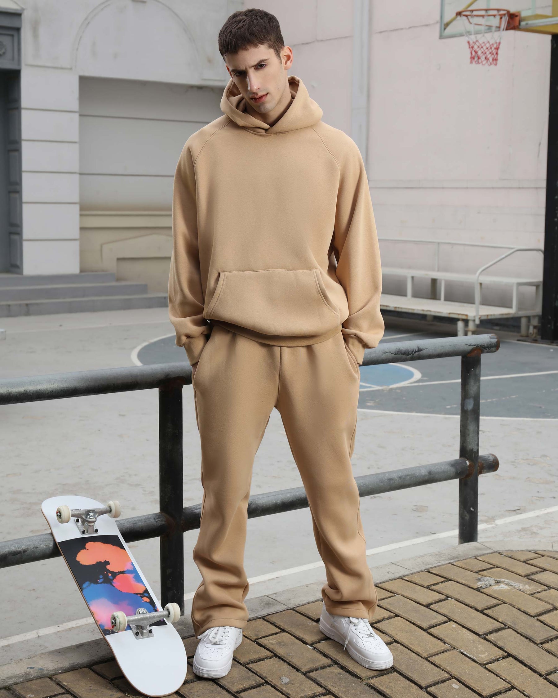Casual Hoodie and Sweatpants Two Pieces Khaki