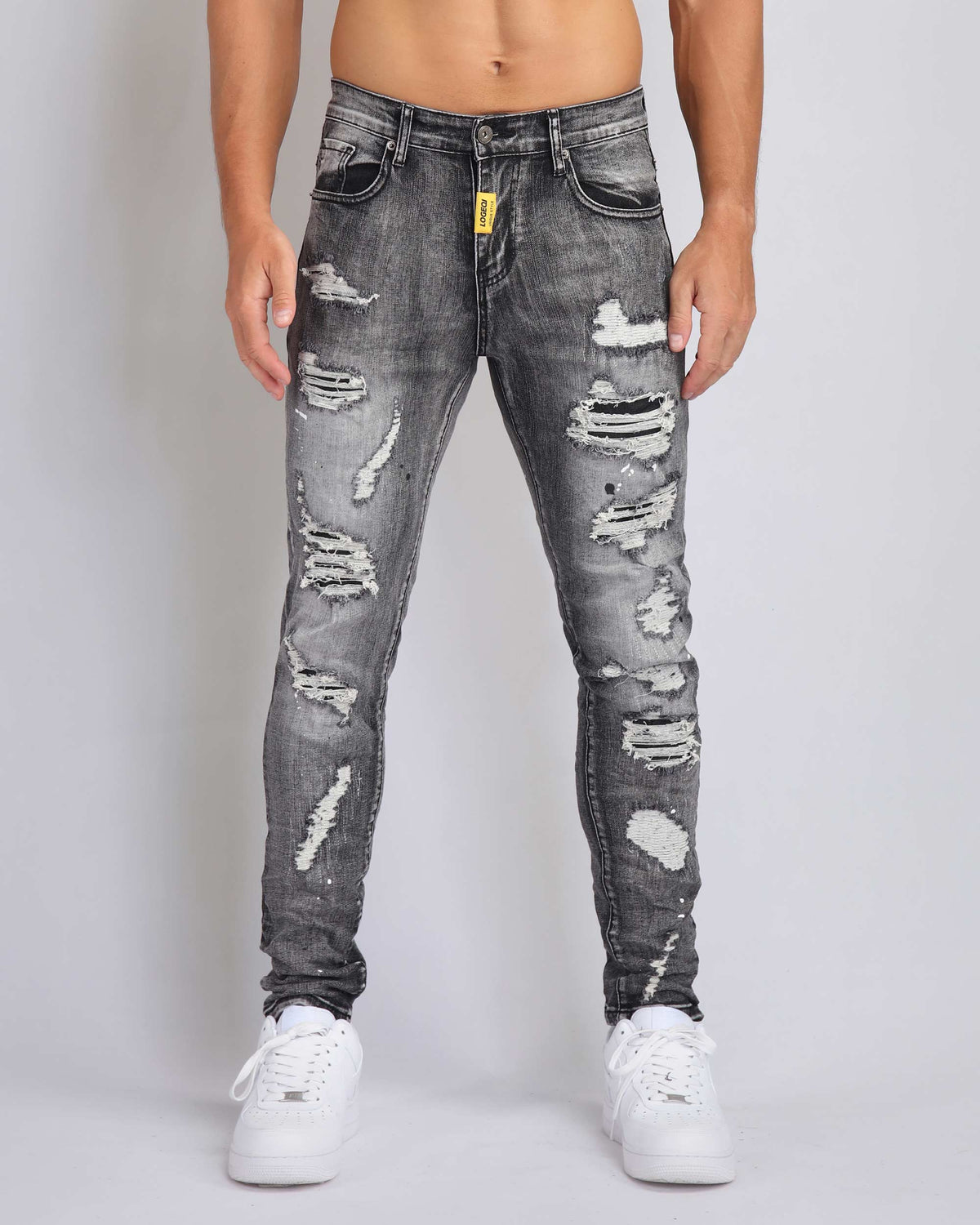 Spray Paint Distressed Black Jeans with Graffiti Ripped