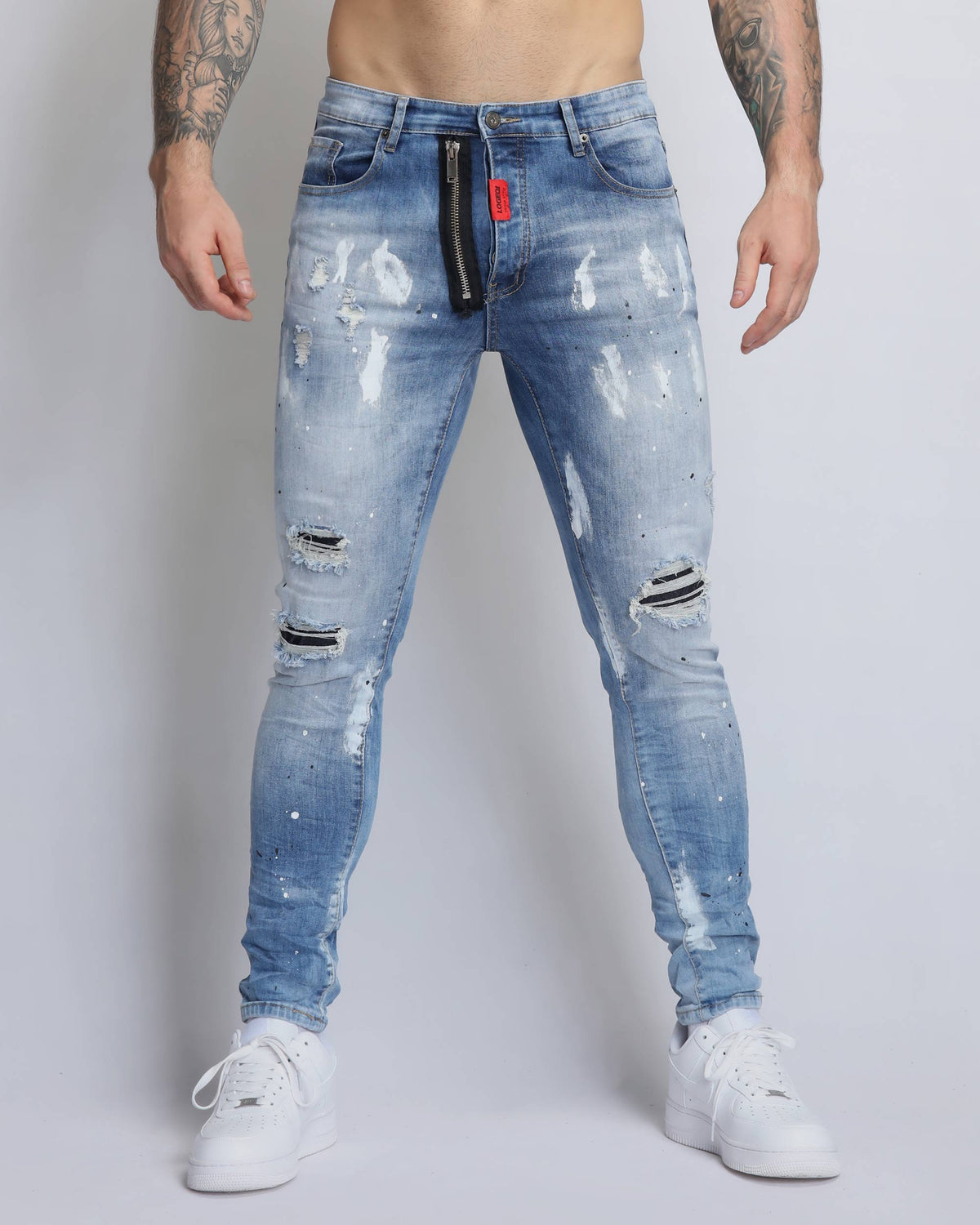 Vintage Spattered Ripped Denim Jeans