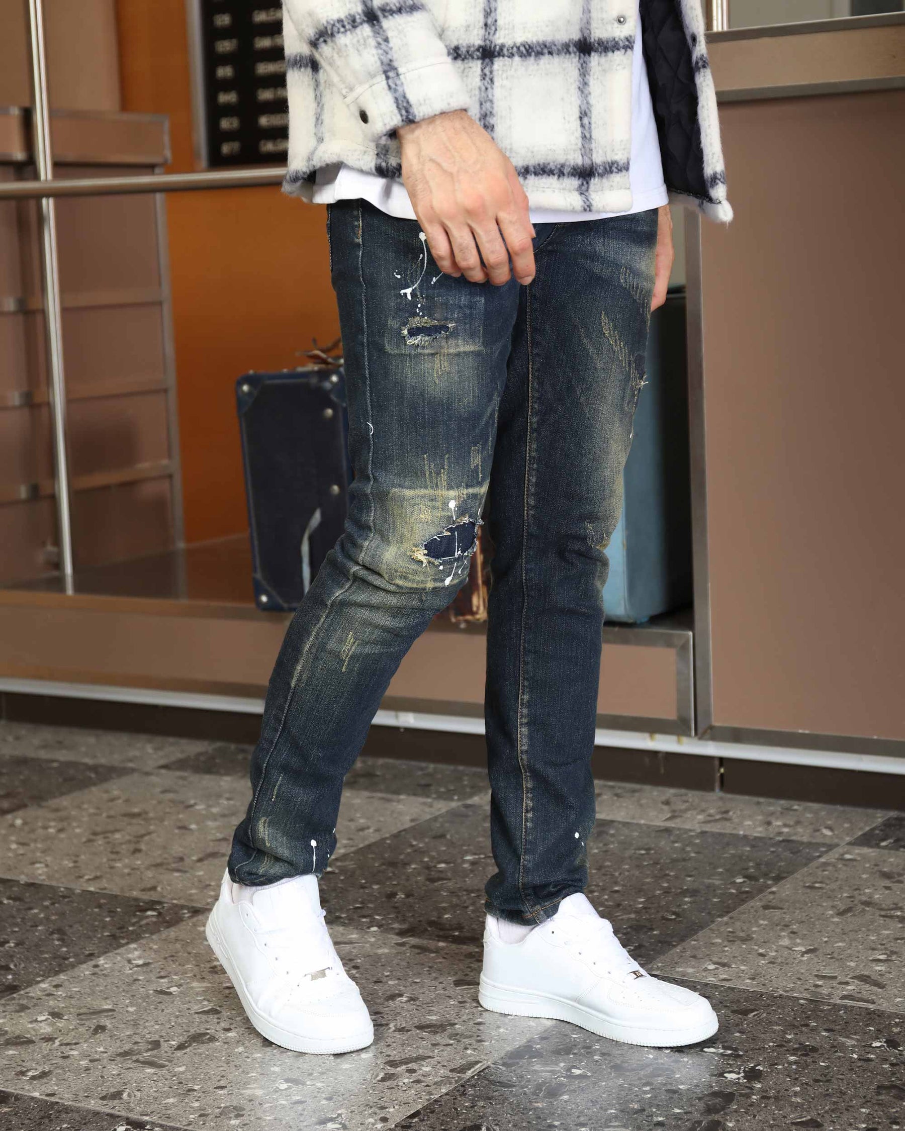 Versatile Straight Leg Dark Wash Blue Ripped Jeans-Mexico Local Delivery