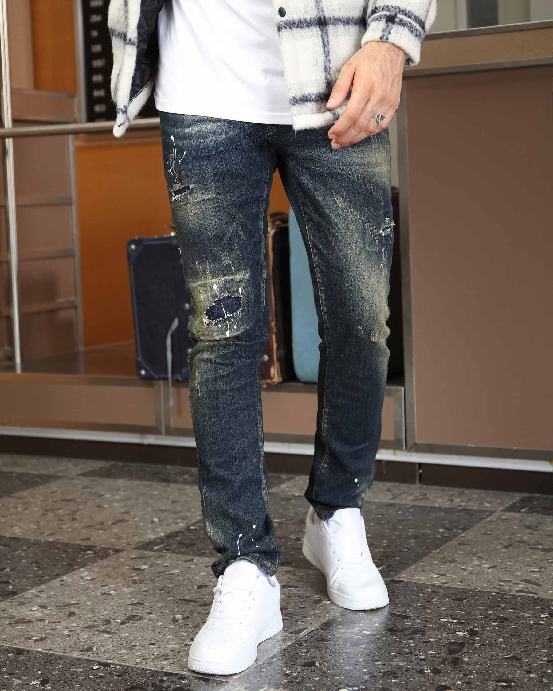 Versatile Straight Leg Dark Wash Blue Ripped Jeans-Mexico Local Delivery