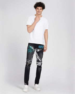 Black Slim Fit Jeans with Graffiti