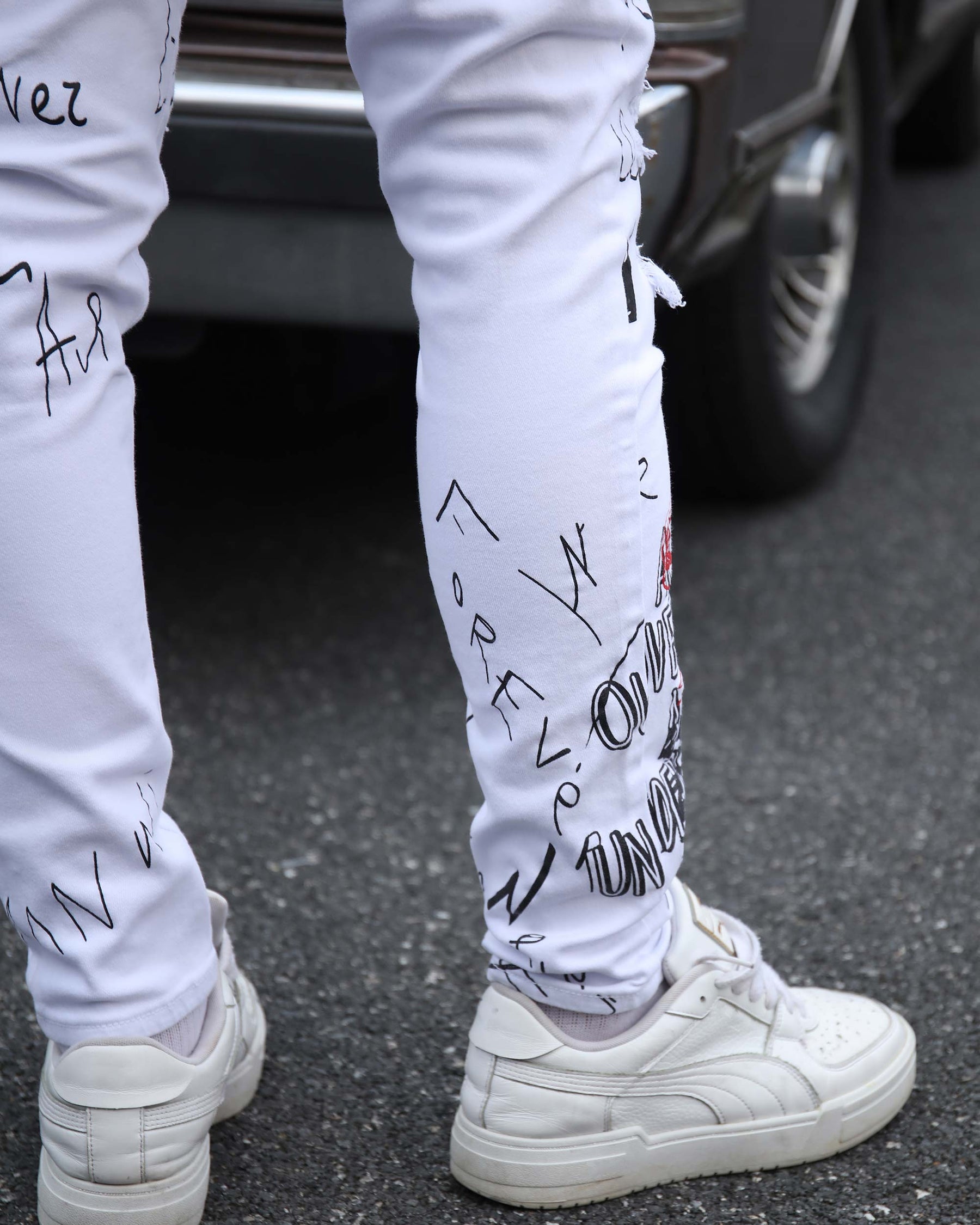 White Ripped Jeans with Colorful Graffiti and Embroidery-Mexico Local Delivery