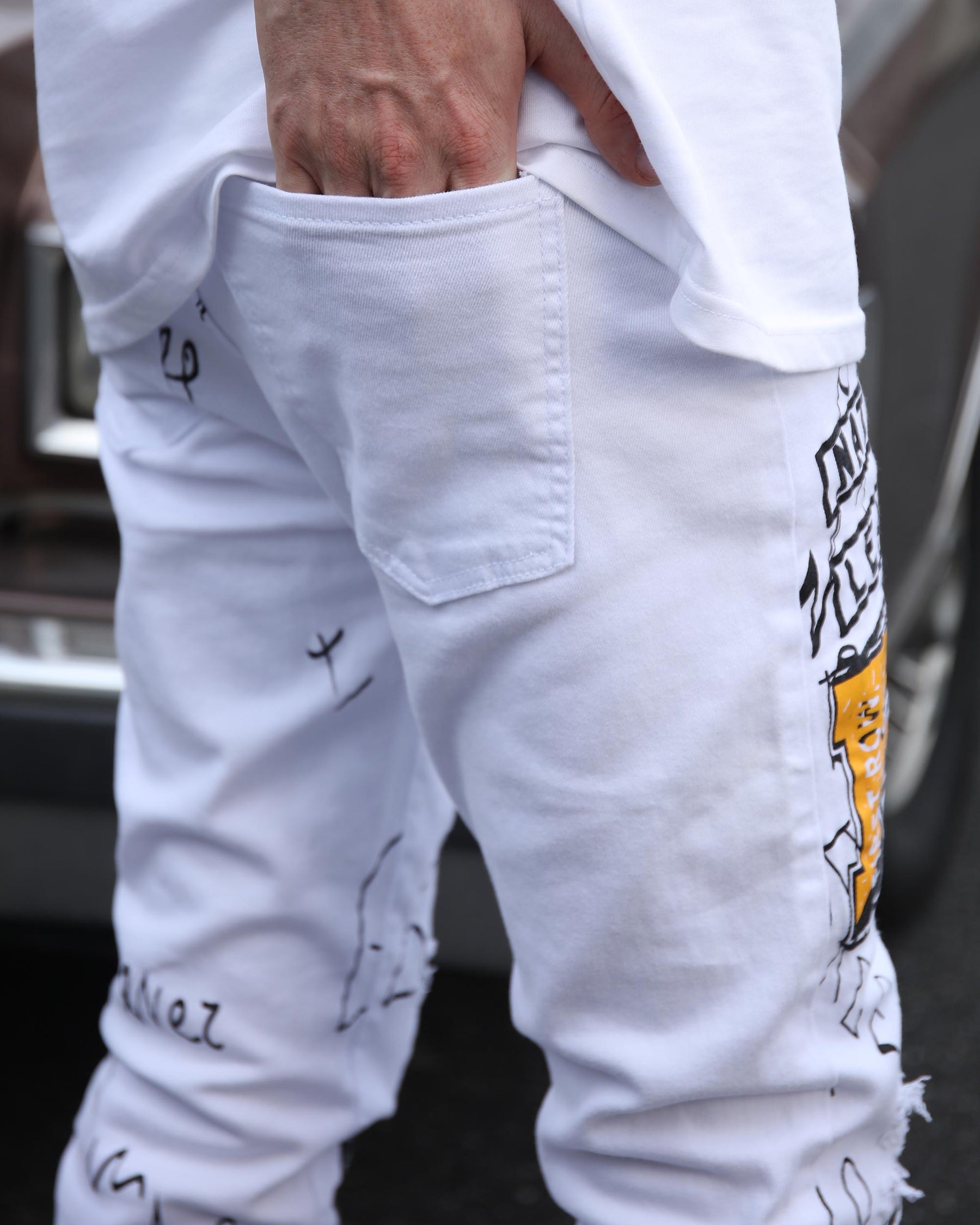 White Ripped Jeans with Colorful Graffiti and Embroidery-Mexico Local Delivery