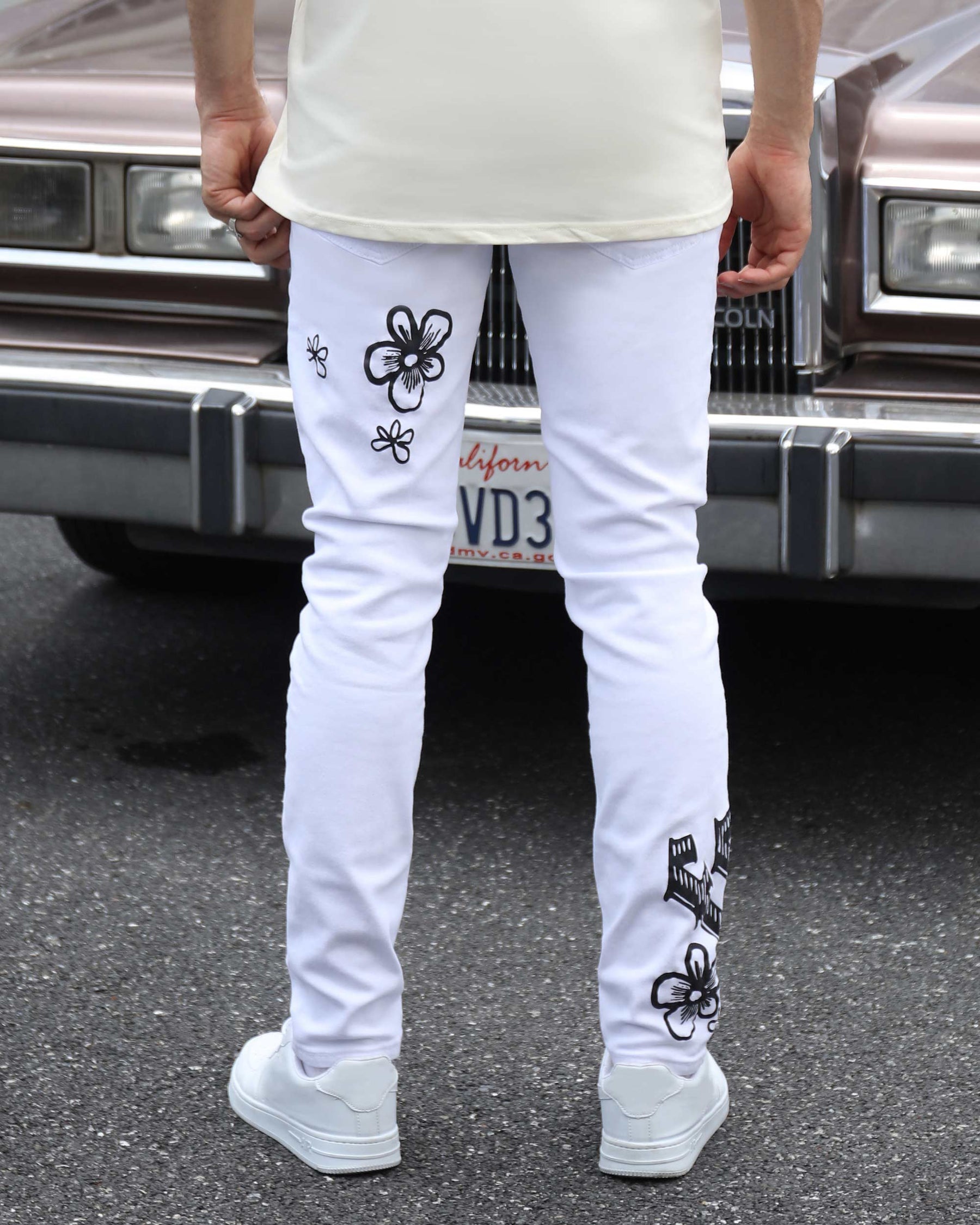 Streetwear White Ripped Jeans with Colorful Graffiti-Mexico Local Delivery