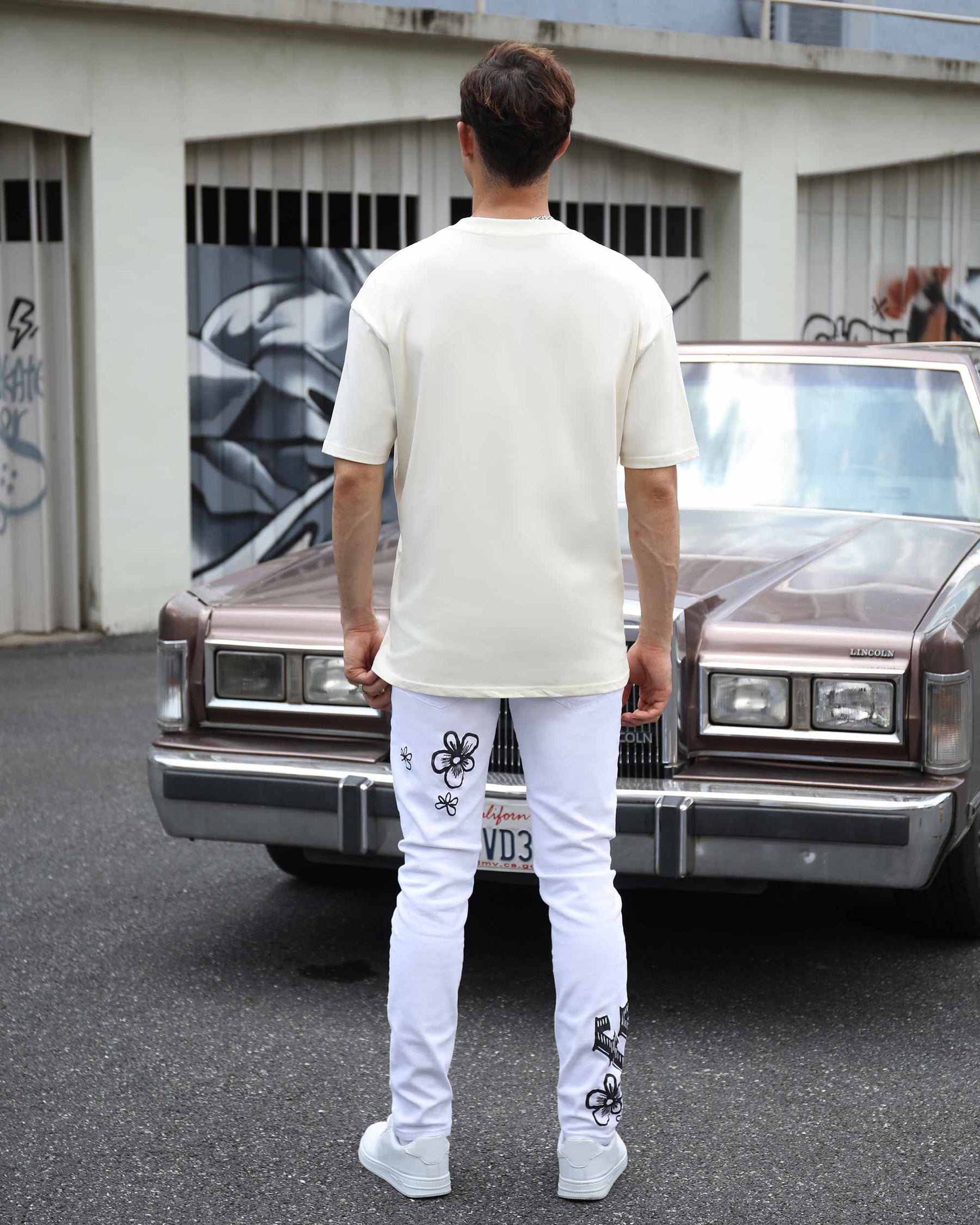 Streetwear White Ripped Jeans with Colorful Graffiti-Mexico Local Delivery