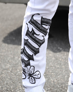 Streetwear White Ripped Jeans with Colorful Graffiti-Mexico Local Delivery