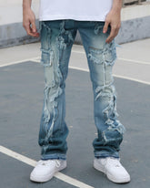 Irregular Blue Flared Jeans with Fringe