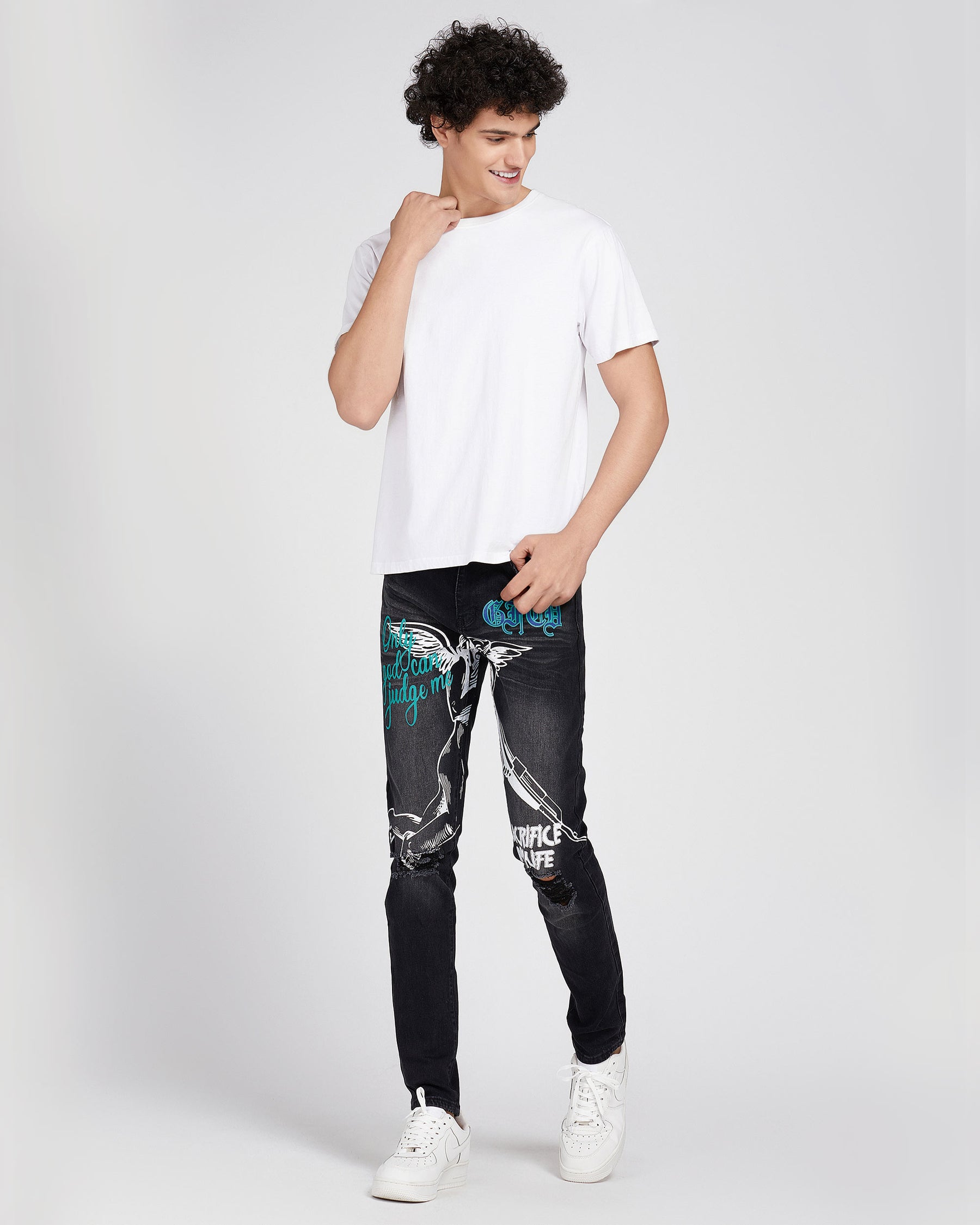 Black Slim Fit Jeans with Graffiti