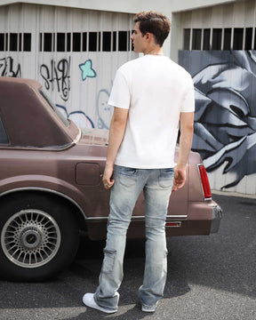 Light Wash Distressed Cargo Jeans with Zipper Pockets