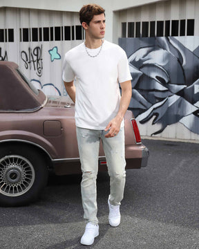 Classic Light Wash Straight Fit Blue Ripped Jeans-Mexico Local Delivery