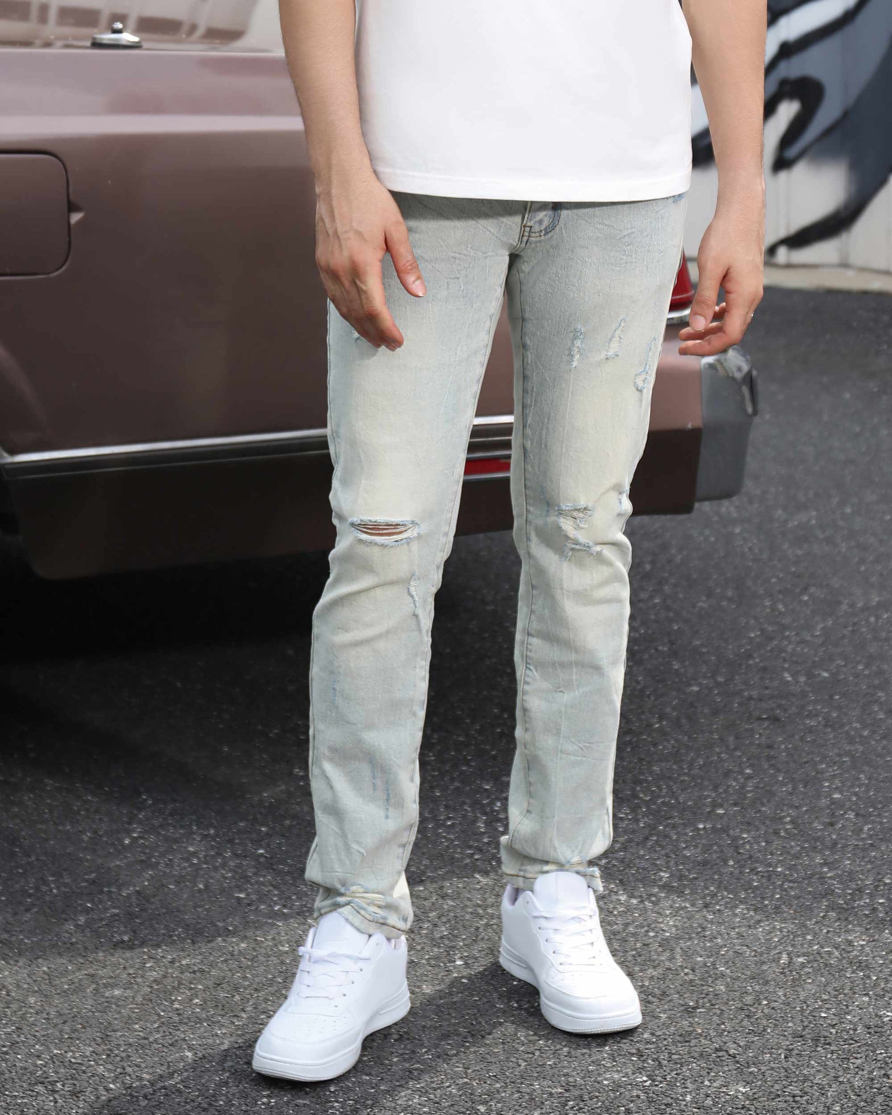 Classic Light Wash Straight Fit Blue Ripped Jeans-Mexico Local Delivery