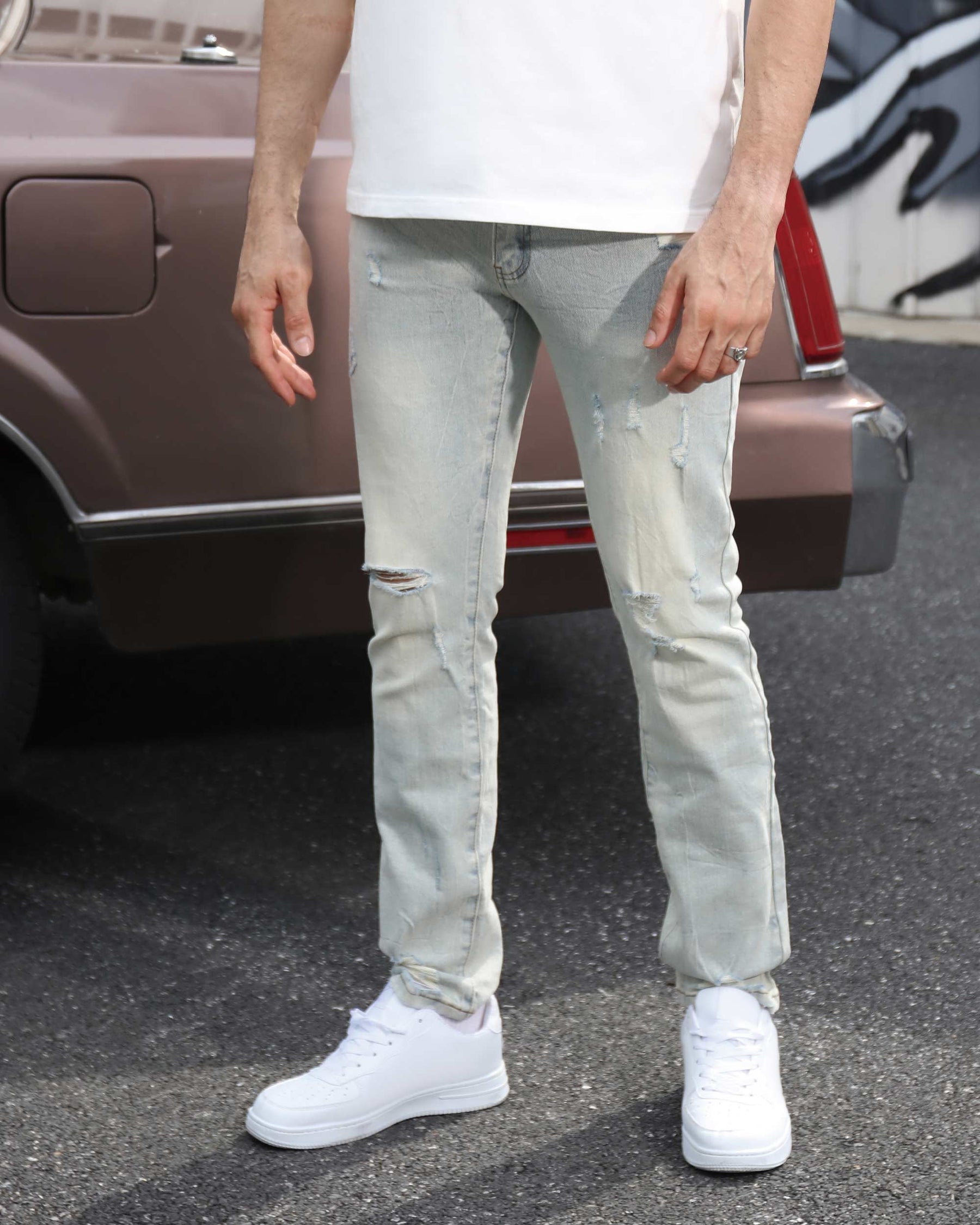 Classic Light Wash Straight Fit Blue Ripped Jeans-Mexico Local Delivery