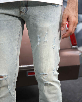 Classic Light Wash Straight Fit Blue Ripped Jeans-Mexico Local Delivery