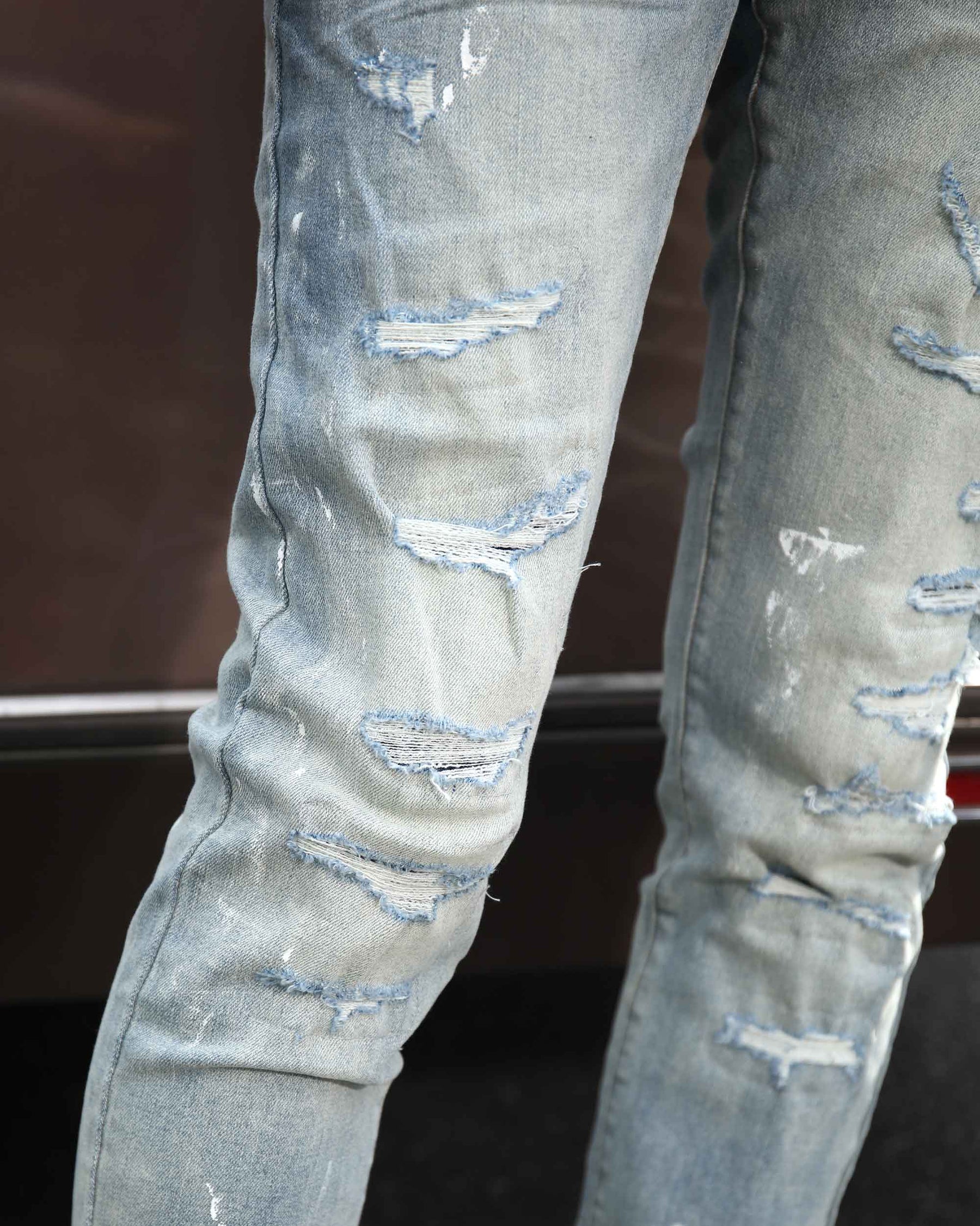 Distressed Slim Fit Blue Ripped Jeans-Mexico Local Delivery