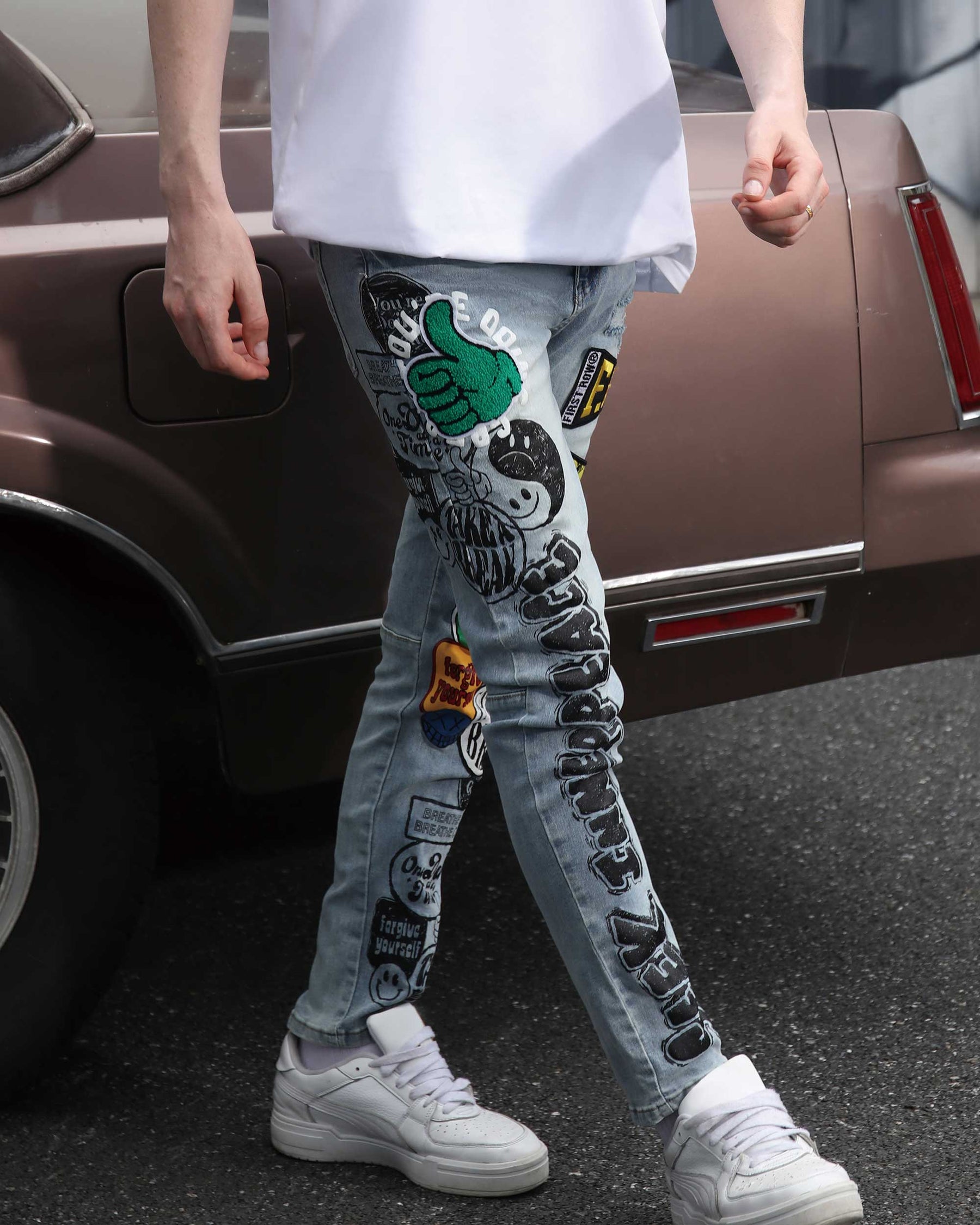 Hip Hop Fashion Slim Fit Light Wash Blue Jeans-Mexico Local Delivery