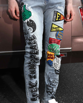 Hip Hop Fashion Slim Fit Light Wash Blue Jeans-Mexico Local Delivery