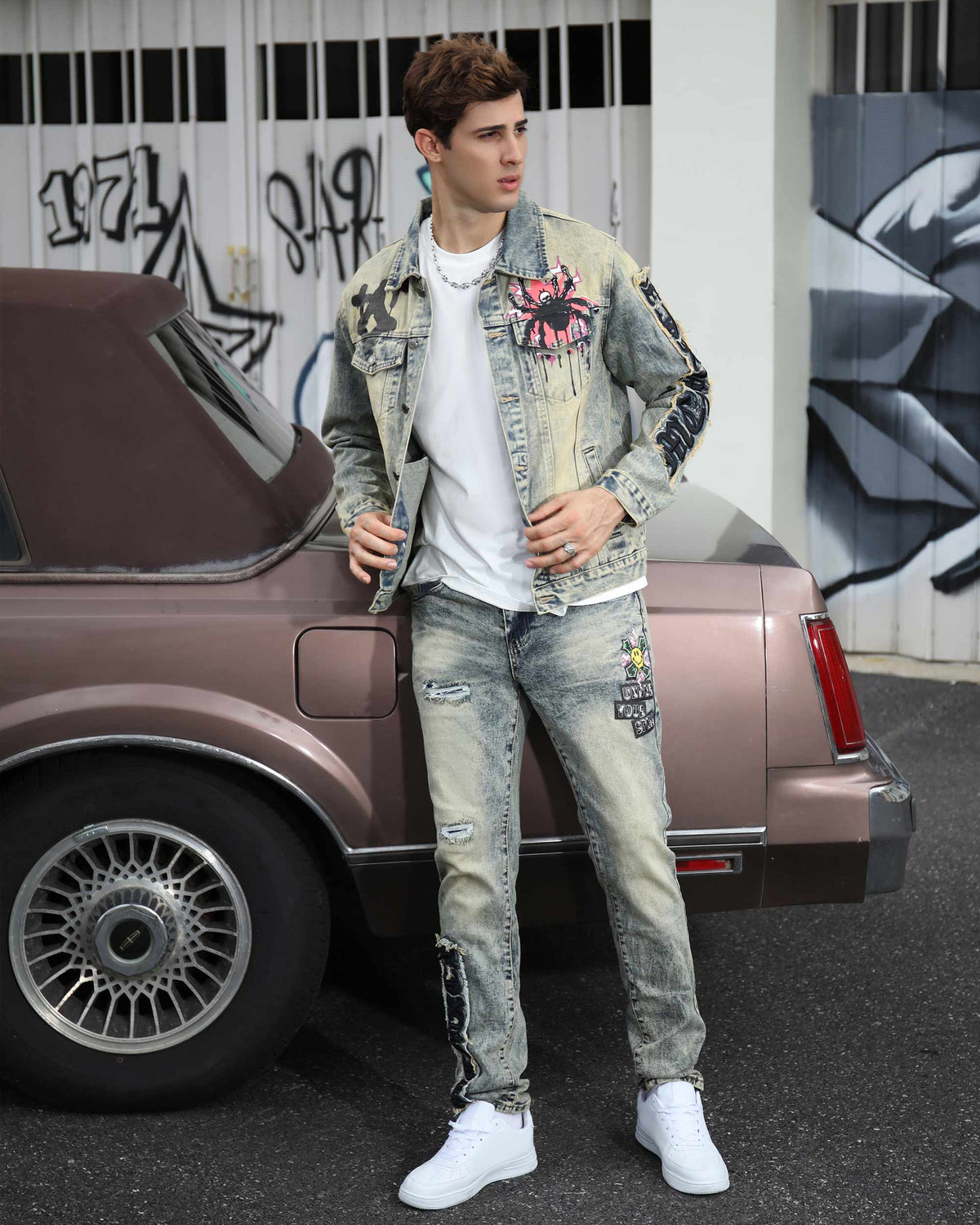 Industrial Wasteland Style Distressed Denim Jacket-Mexico Local Delivery