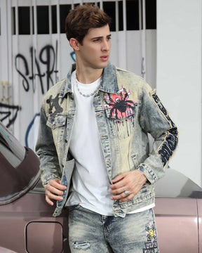 Industrial Wasteland Style Distressed Denim Jacket