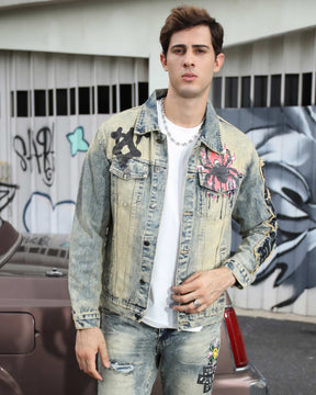 Industrial Wasteland Style Distressed Denim Jacket