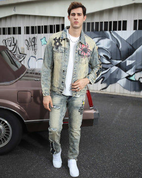 Industrial Wasteland Style Distressed Denim Jacket