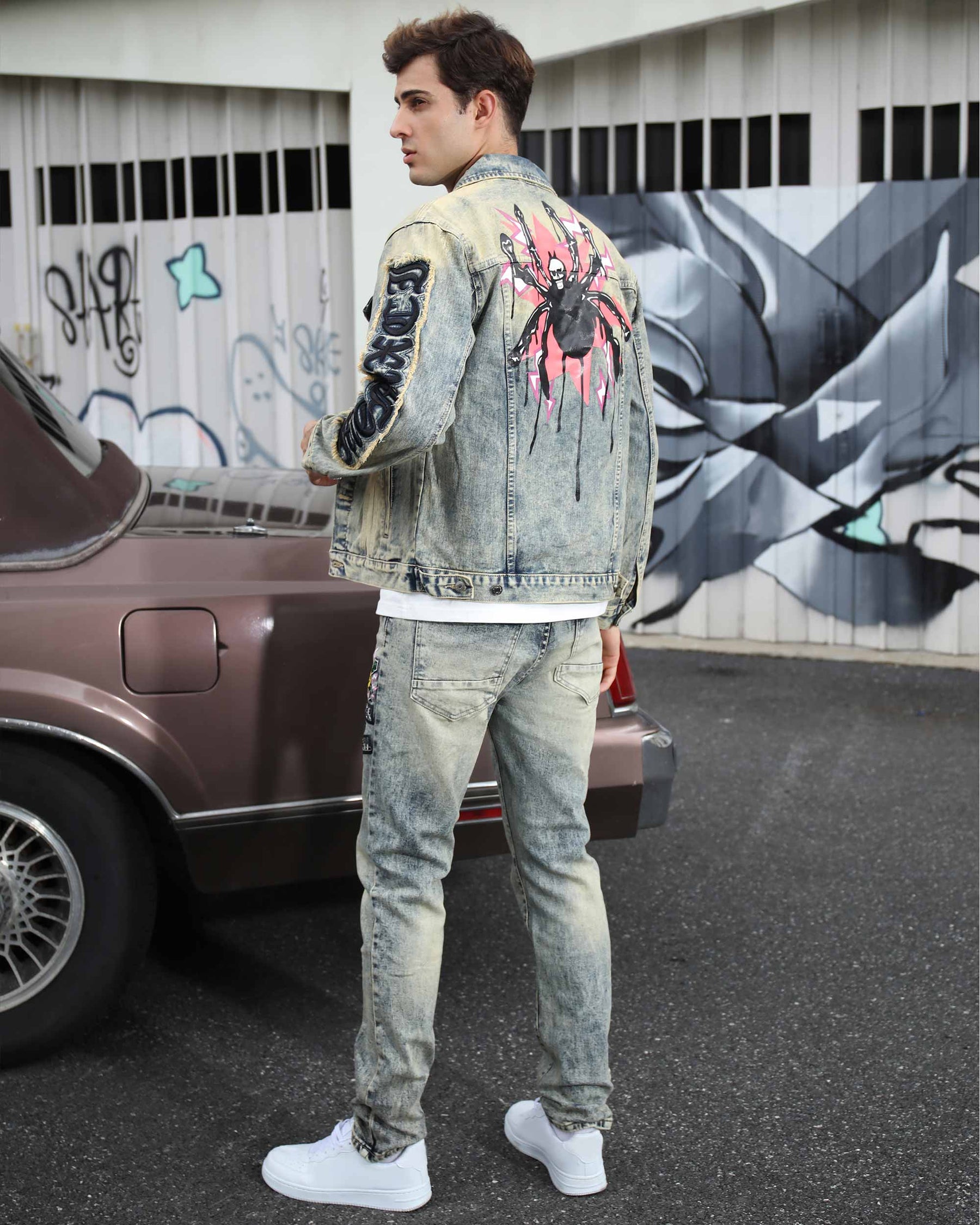 Industrial Wasteland Style Distressed Denim Jacket