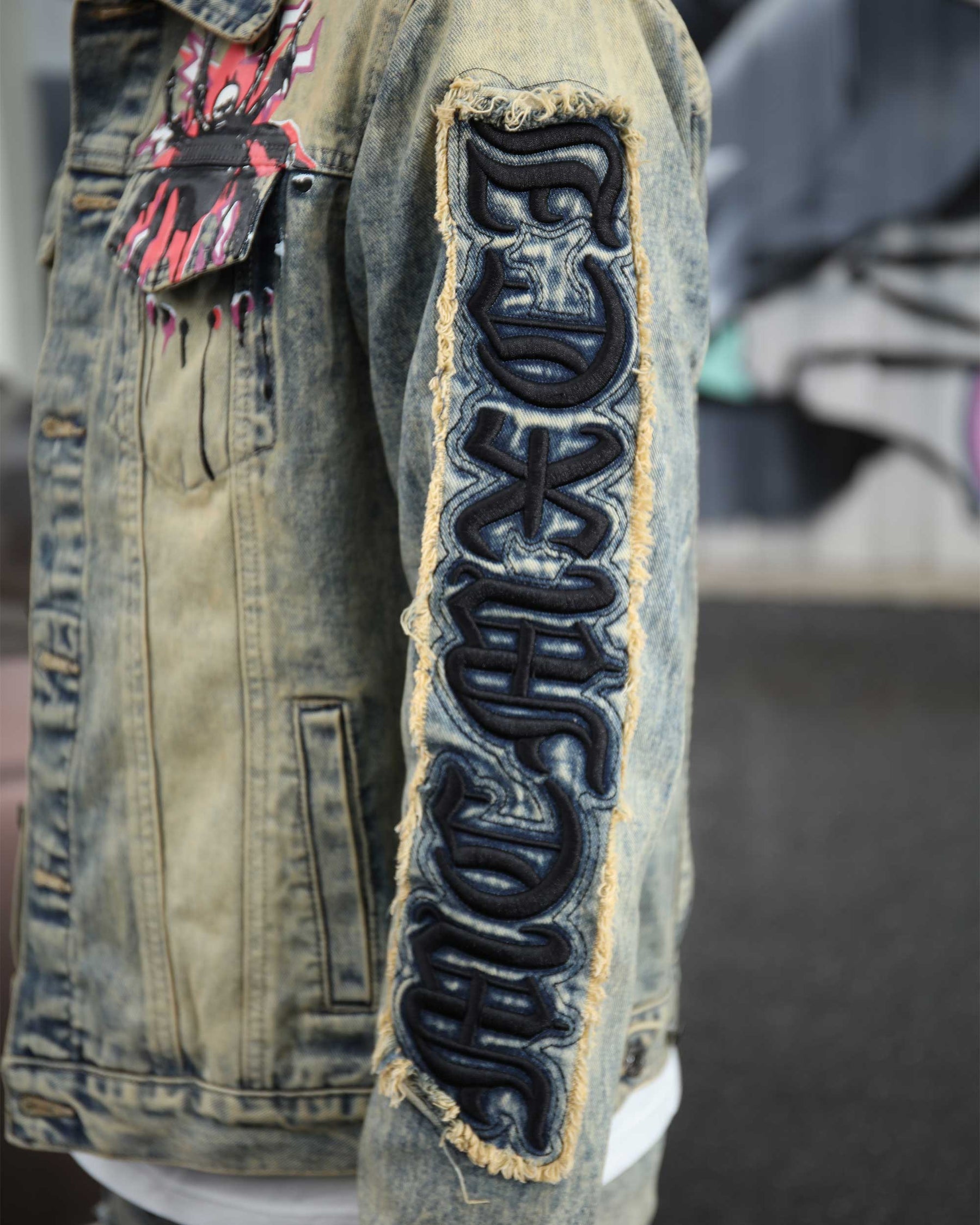 Industrial Wasteland Style Distressed Denim Jacket